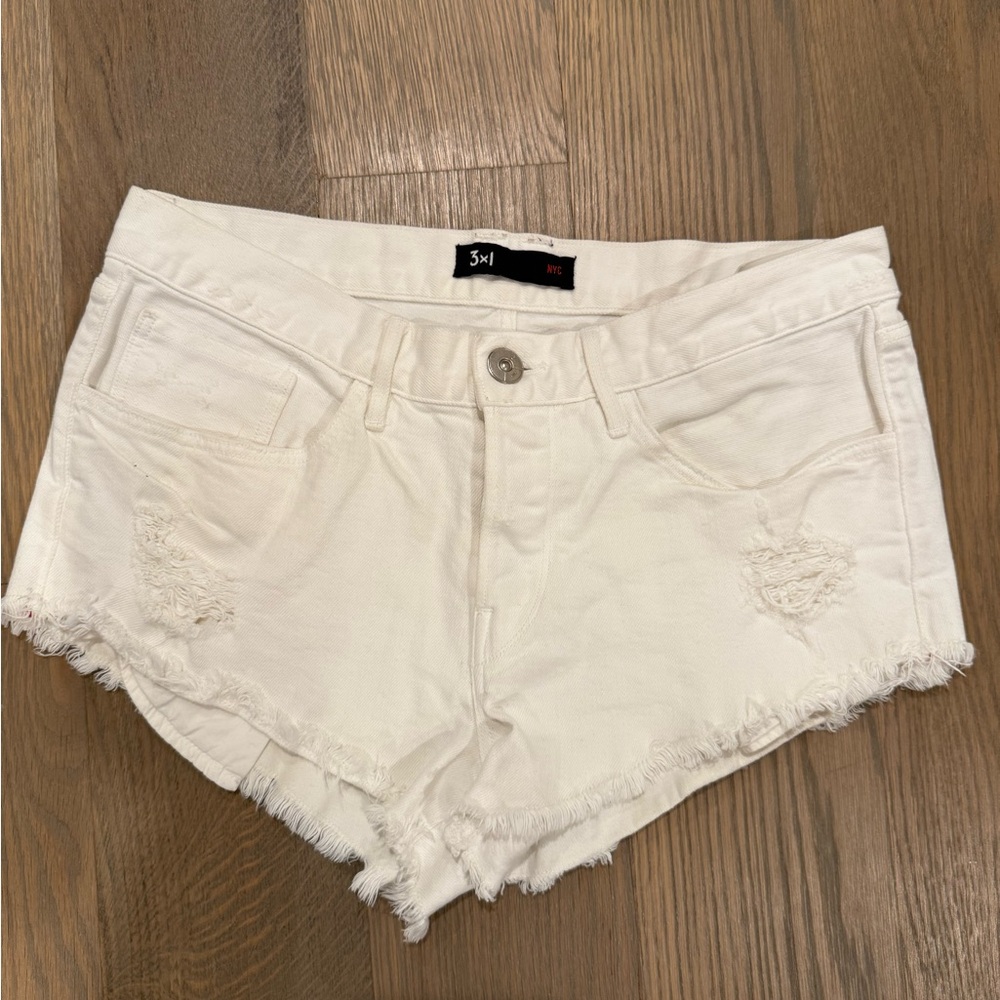 3x1 White Frayed Hem Jean Shorts